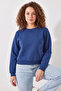 Women's Crew Neck Cropped Navy Blue Sweatshirt - 6