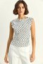 Women's Degaje Collar Polka Dot Lycra White Black Blouse with Side Gathered Detail - 7
