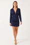 Women's Navy Blue Dress with Gathered Sides - 3