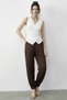 Women's Double-Breasted Collar Ecru Blouse with Gold Buckle Detail - 4