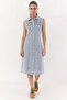 Women's Waist-Fitted Flap Pockets Zero-Sleeve Buttoned Denim Ice Blue Dress - 7