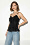 Women's V-Neck Bow Detailed Thin Strap Backless Black Blouse - 2