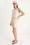 Women's Thick Strap Blouse with Elastic Waist and Pocket Detail Shorts Muslin Beige Set - 8