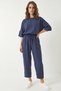 Women's Boat Neck Half Sleeve Blouse Elastic Waist Baggy Indigo Trousers Bottom Top Set - 2