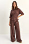 Women's Belted Basic T-Shirt Wide Leg Pants Top and Bottom Modal Bitter Coffee Set - 8