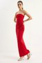 Women's Strapless Maxi Red Dress with Floral Accessories and Slit Detail - 6