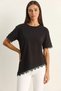 Women's Crew Neck Lace Detailed Asymmetrical Cut Oversize t Shirt Black - 5