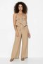 Women's Strappy Ruffle Detailed Blouse Loose Beige Trousers Set - 4