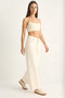 Women's Patterned Pocket Detailed High Waist Wide Leg Denim Cream Trousers - 3