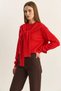 Women's Crew Neck Knitwear Red Sweater with Scarf Accessories - 8