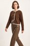 Women's Gold Button Detailed Asymmetrical Cut Knitwear Bitter Brown Cardigan - 3