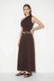 Women's High Waist Belted Pleated Detailed Wide Leg Bitter Brown Skirt Trousers - 2
