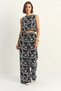 Women's Embroidered Elastic Balloon Crop Blouse Wide Leg Black Suit - 3