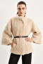 Women's Belt Detailed Soft Textured Plush Poncho Cream - 5