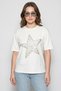 Women's Stone Embroidered Star Detailed Cotton Oversize T-Shirt White