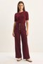Women's Gold Button Detailed Pleated High Waist Palazzo Burgundy Trousers