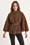 Women's Belt Detailed Soft Textured Plush Poncho Brown - 7