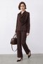 Women's Shawl Detailed Shirt and Loose Pants Bitter Brown Top and Bottom Set - 3