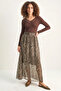Women's Patterned Belt Detailed Lined Chiffon Maxi Brown Skirt - 2
