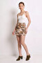 Women's Patterned Denim Mini Skirt De Cream Yellow - 4