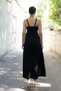 Women's Summer Black Chest Gathered Front Slit Strappy Long Dress 50322 - 4