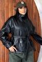 Women's Belted Stand Collar Faux Leather Short Trench Coat Jacket - 4