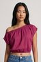 Women's Gathered Boat Neck Asymmetrical Stylish Blouse in Plum Color - 2
