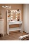 Dressing Table with LED Lights, 9 Bulbs, 3 Light Colours, Adjustable Brightness, Vanity Desk with Mirror, Adjustable Shelves, 2 Drawers, Makeup Desk, Modern White - 2