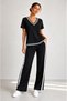 Women's Short Sleeve V-Neck Viscose Two Thread Blouse and Trousers Two-Piece Set - 3