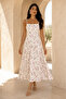 Women's Thin Strap Floral Patterned Midi Dress - Off White