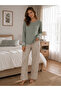 Women's Long Sleeve'Love' Printed Wildflower Pattern Lace Detailed Pajama Set - 2