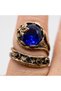 Bronze Women's Ring Authentic Copper Jewelry Navy Blue Crystal Stone Ivy Front Adjustable Vintage - 2