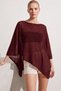 Women's Burgundy 94% Cotton Summer Asymmetrical Transparent Flowy Cape Poncho