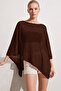 Women's Brown 94% Cotton Summer Asymmetrical Transparent Flowy Cape Poncho