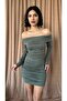 Khaki Gathered Madonna Collar Dress - 3