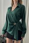 Emerald Gold Accessory Detailed Satin Blouse - 2
