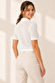 Women's White Polo Collar Short Sleeve Buttoned Openwork Knitwear Blouse 23070 - 3