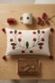 Tomurcuk |   Botanical Branch and Leaf Motif Punch Embroidered Tasseled Cotton Throw Pillow Cover 35X55 cm - 2