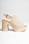Women's Genuine Leather Platform Heeled Buckle Sandals - Beige - 3