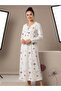 Long Sleeve Carnation Patterned 100% Cotton Plus Size Women's Nightgown