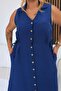 Plus Size Linen Fabric Dress with Side Lace Detail - 7