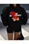 Women's Red Beret Bear Printed Hooded Sweatshirt