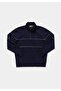 Relaxed Fit High Collar Plain Men's Navy Blue Sweatshirt - 5