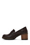 Women's Brown Thick Heeled Leather Loafer Af190056Dv - 3