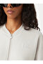 Women's Comfortable Fit Off-Shoulder Logo Detailed Long Sleeve Zippered Navy Blue Sweatshirt - 3