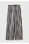Women's Black-White Cotton Blend Elastic Waist Patterned Wide-Leg Trousers - 2