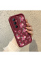 Realme C65 4g Compatible Case Camera Protective Flowered Pattern Maroon Lover Couple Silicone Phone Case - 3