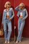 - Elegant Design Women's Light Blue Vintage Denim Jean Jacket with Lace Detail - 3