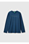 Boy's Navy Blue Long Sleeve T-Shirt with Embroidered Front