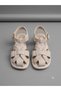 Women's Beige Suede (M40) Buckle-Fastened, Very Soft Sole, Comfortable, Cage-Front Model Flat Sandals (Heel Height 2cm) - 3